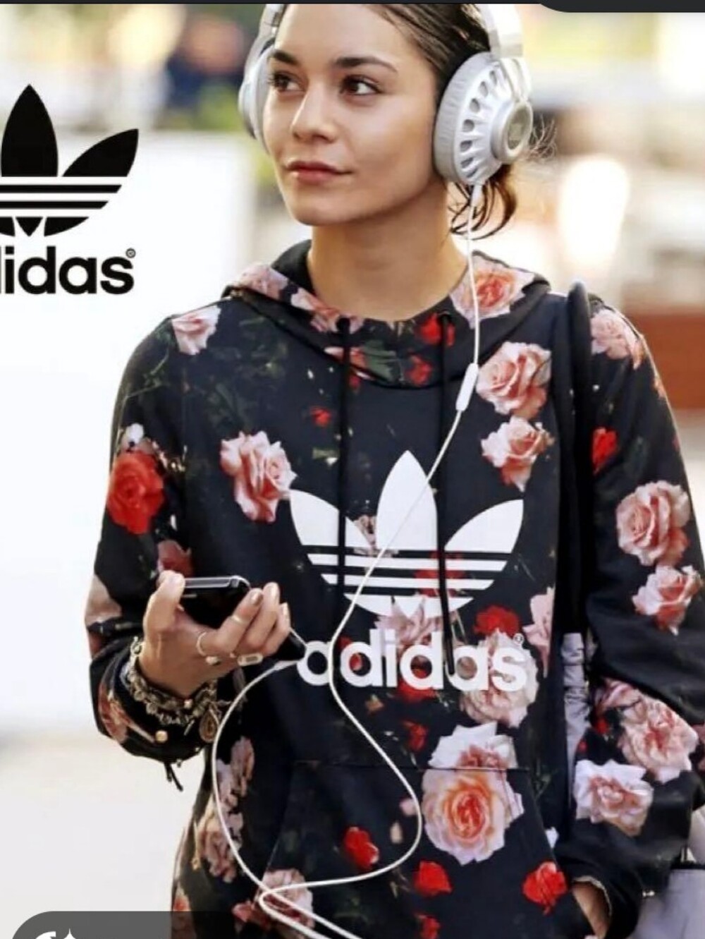 adidas Black Rose Print Trefoil Hoodie